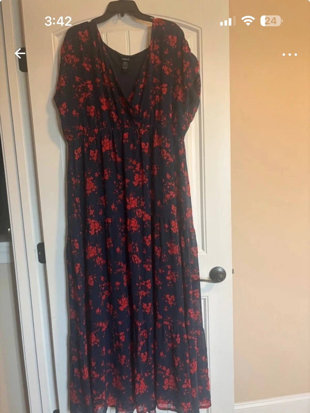 torrid Navy Maxi Dress with Red Floral Print Details